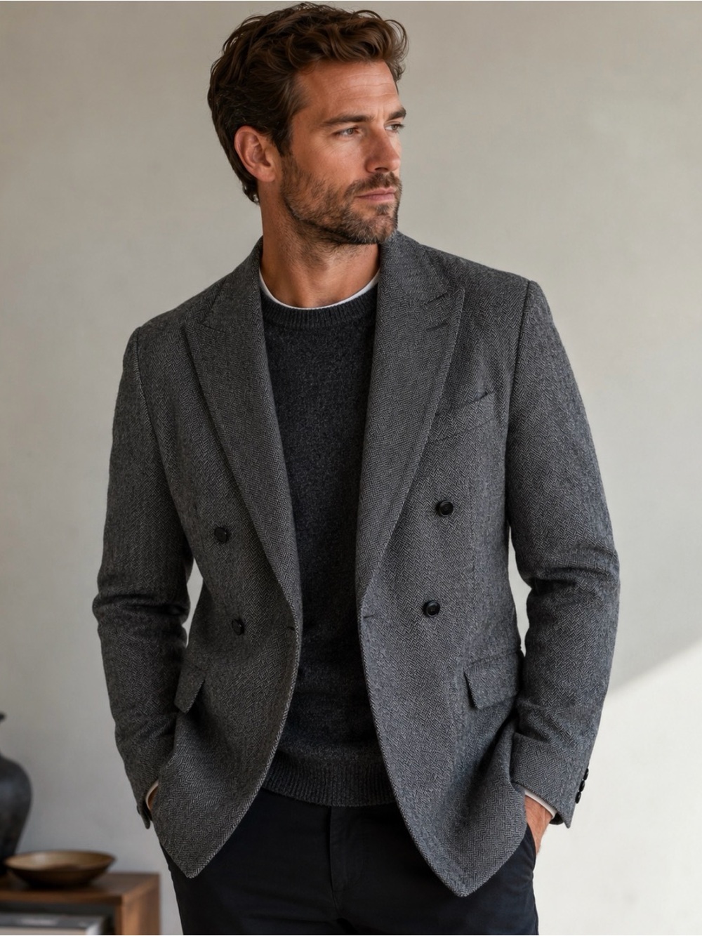 Lauren Ralph Lauren Black Label SLIM Fit Gray Herringbone Wool Sport Coat